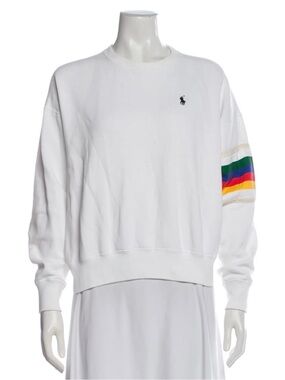 Ralph Lauren White Sweatshirt with Multicolor Sleeve Stripes